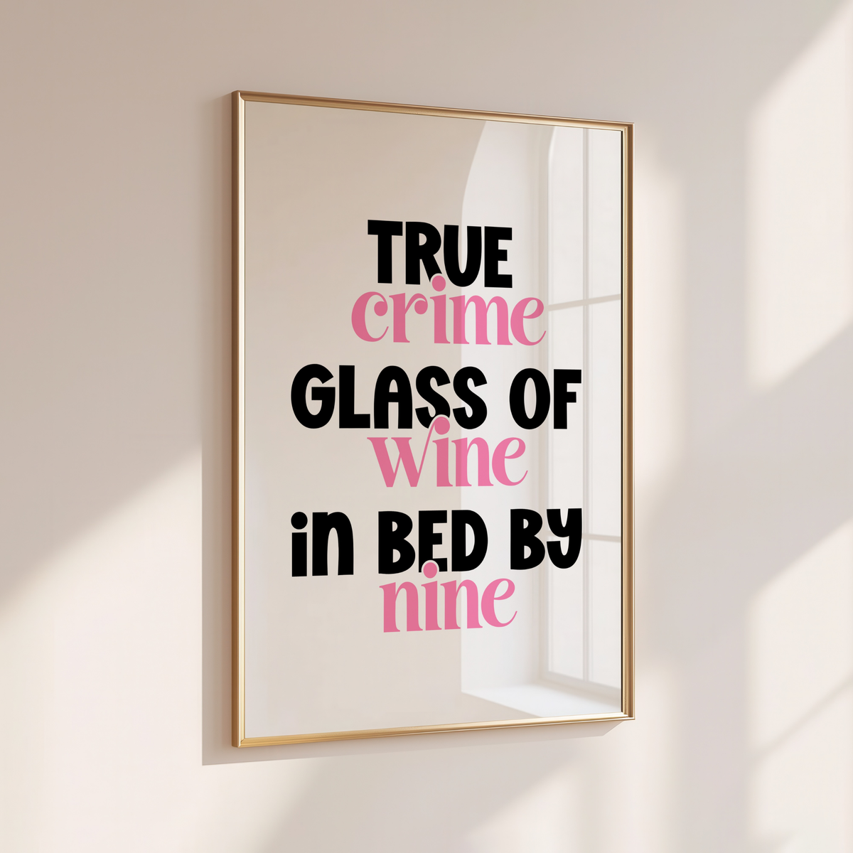 TRUE CRIME, GLASS OF WINE, IN BED BY NINE