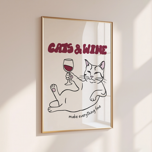Cats & Wine - Home Print - Wall Decor - Kitchen Prints
